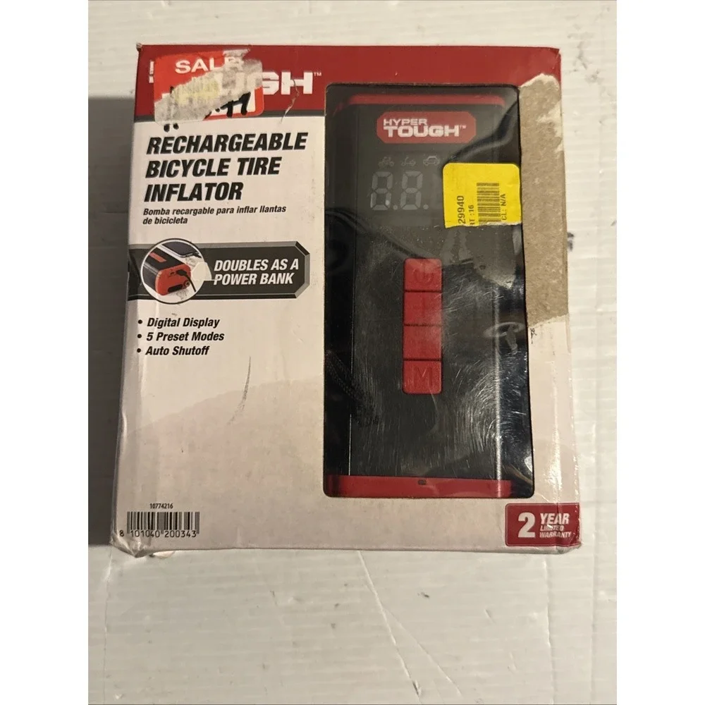 HYPER Tough 10774216 Rechargeable Bicycle Tire Inflator New Open Box